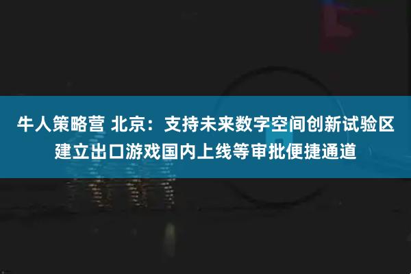 牛人策略营 北京：支持未来数字空间创新试验区建立出口游戏国内上线等审批便捷通道